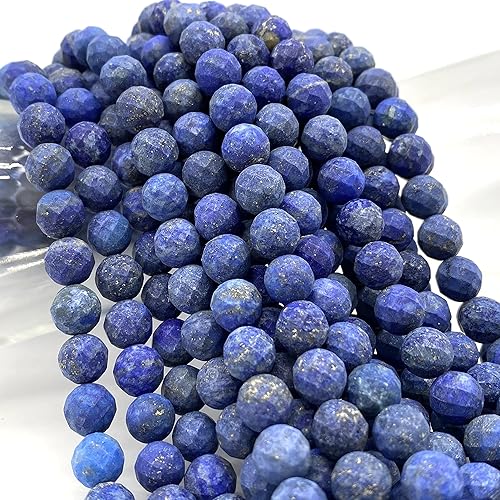 Miniatura 2 de ABCgems Lapislázuli de Afganistán acabado mate (magnífica inclusión de pirita, dureza Mohs 5.5) cuentas de energía curativa redondas facetadas
