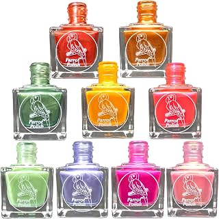 Parrot Polish Shimmer Nail Polish Collection - Set of 9 Bottles | Shimmer Nail Polish is Chip Resistant, Long-lasting, Vegan, and Cruelty-free.