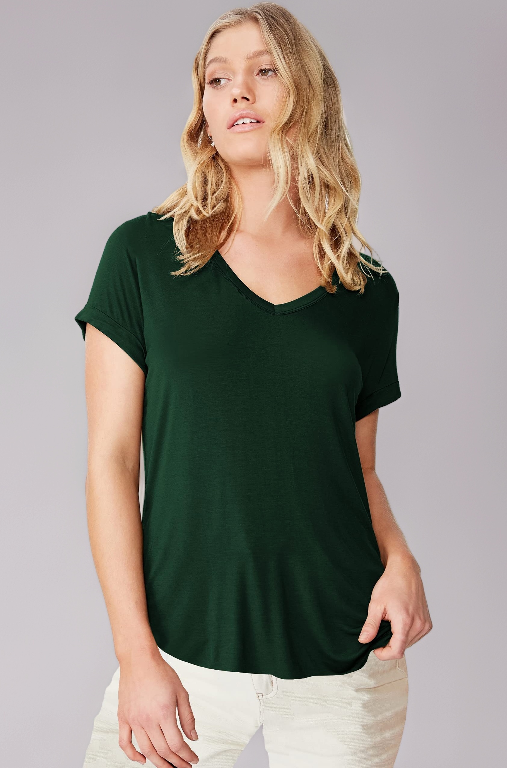 Fabricorn Solid Stylish UpDown V-Neck Cotton Tshirt for Women