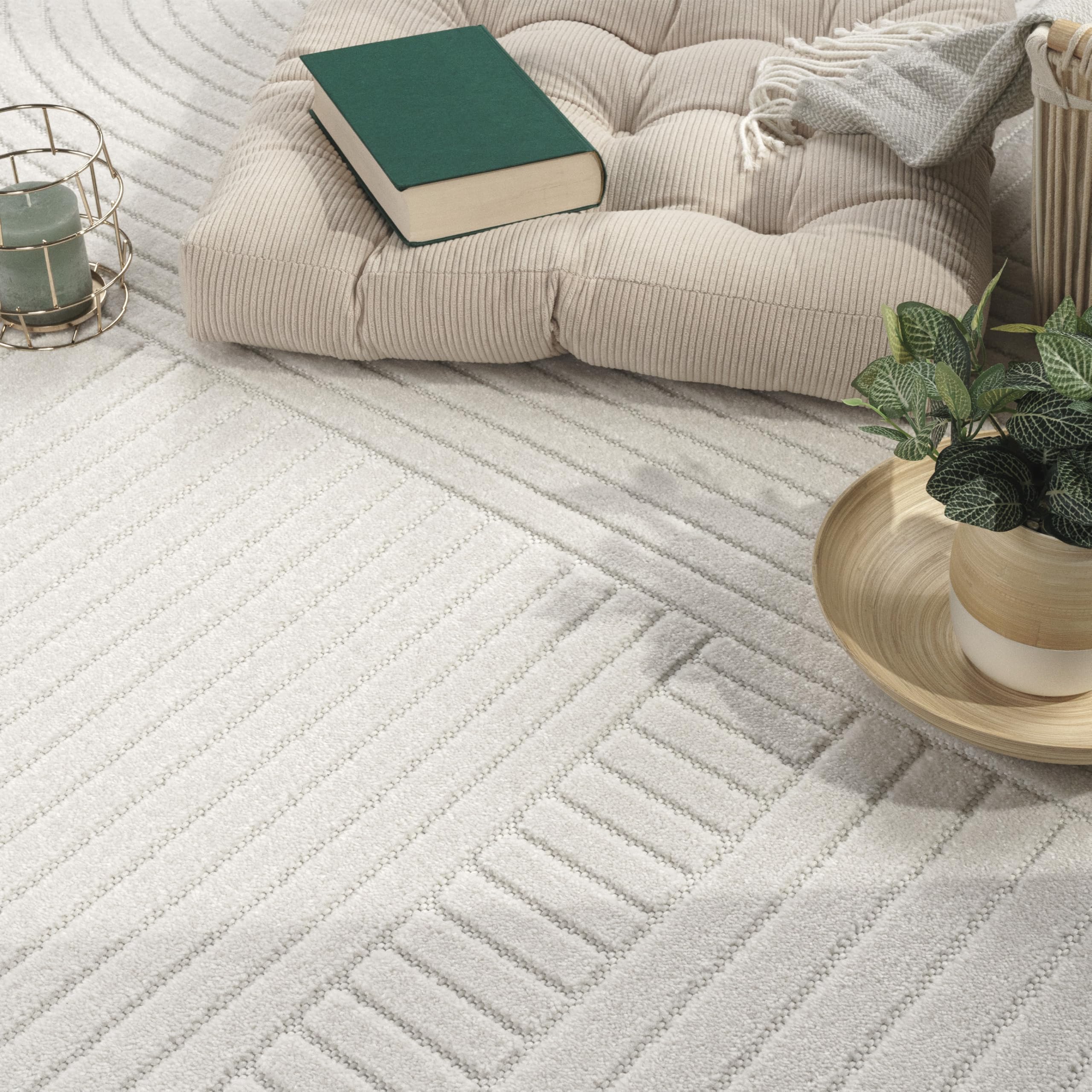 Paco Home Dywan Zewnêtrzny Taras Balkon Dywan Do Kuchni Skandynawski Boho Jednokolorowy Kremowy, Rozmiar:160x220 cm, Kolor:Krem 8