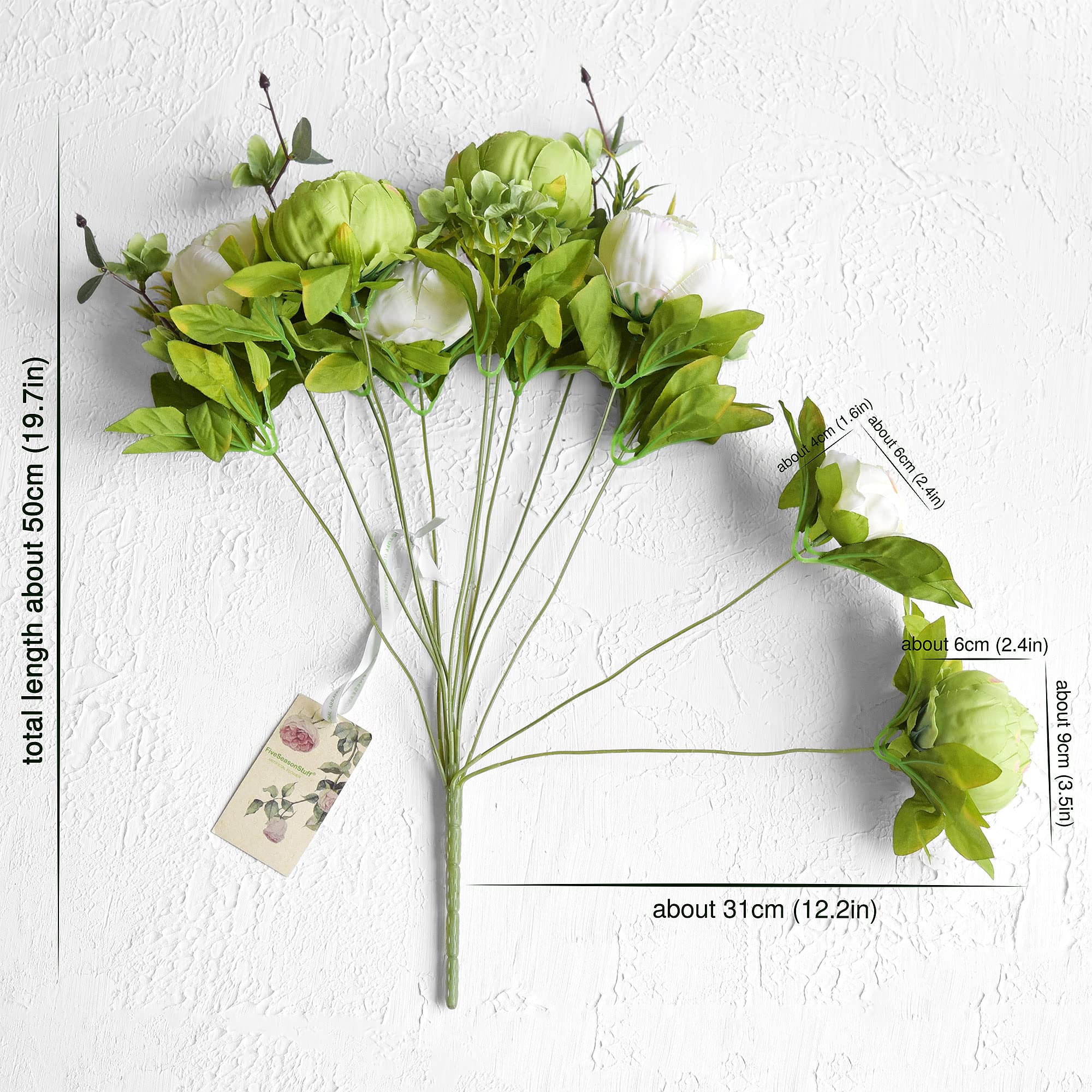 FiveSeasonStuff 2 Blumenstrauß aus Pfingstrosen, Seide, künstliche Blumen und Hortensien, perfekt für Hochzeit, Braut, Party, Zuhause, Bürodekoration (rustikales Braun, Beige und Grün, 2 Bündel))