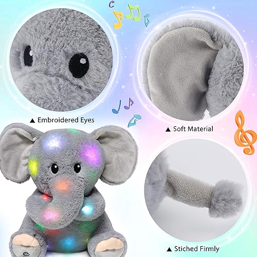Miniatura 5 de Hopearl Elefante de peluche musical LED que ilumina y canta, volumen ajustable, canción de cuna, animado, calma, festival, cumpleaños, para niños