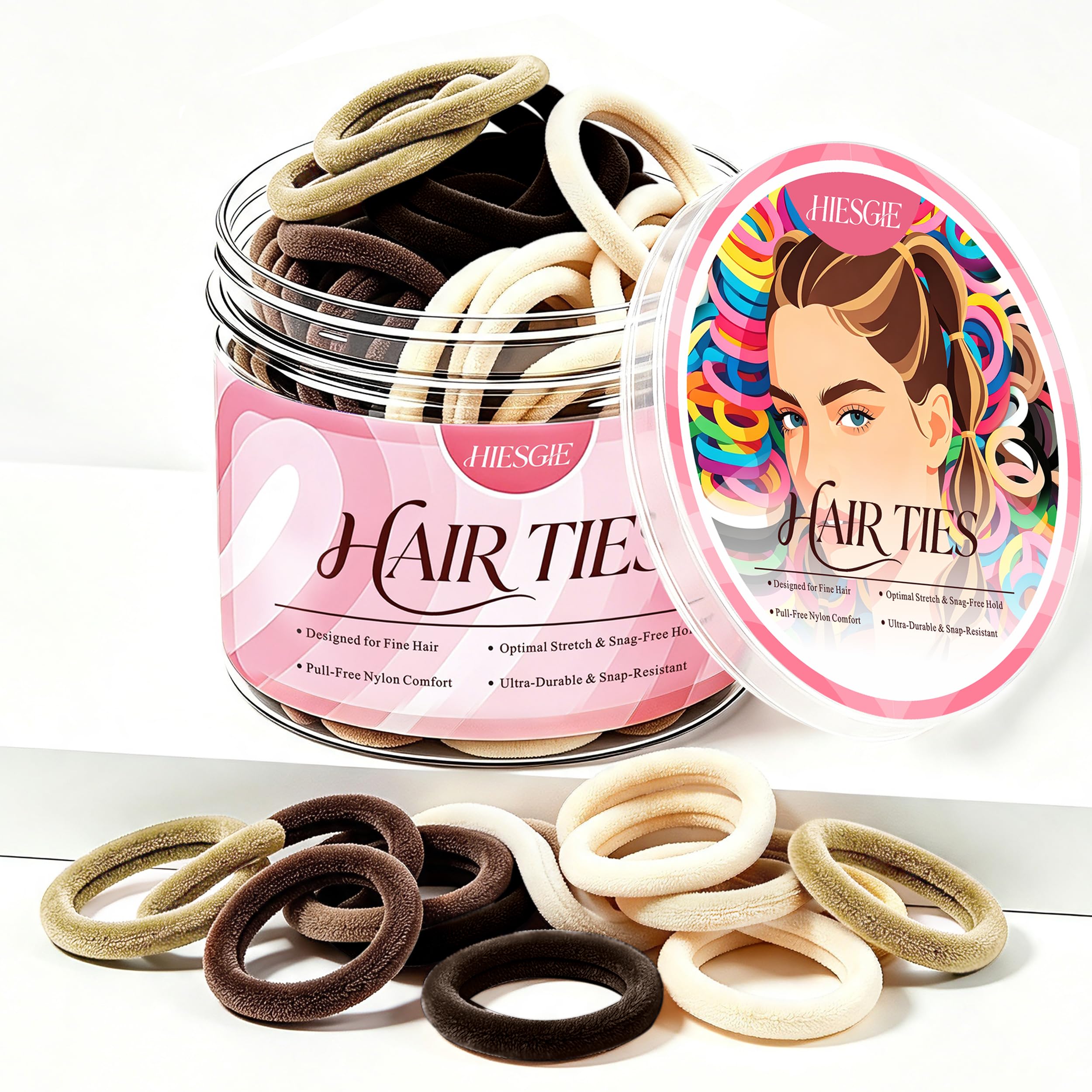 160PCS Nylon Hair Ties for Thin Hair in Storage Jar, Soft Small Elastic Bands for Ponytails, No Snag Seamless Hair Holders for Women Teens Girls, Assorted Hair Ties for Daily Styling, Multicolor