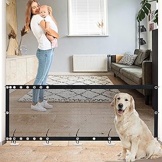 NWK 98’’ to 120’’Extra Wide Adjustable Pet Gate, 30’’ Tall, Mesh Pet Gate for The House Stairs Providing a Safe Enclosure for Pets to Play and Rest (Extra Wide)