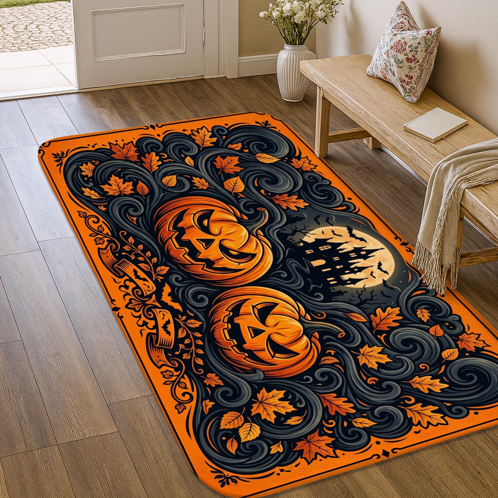 Alfombra de calabazas de Halloween con acabado de esponja premium