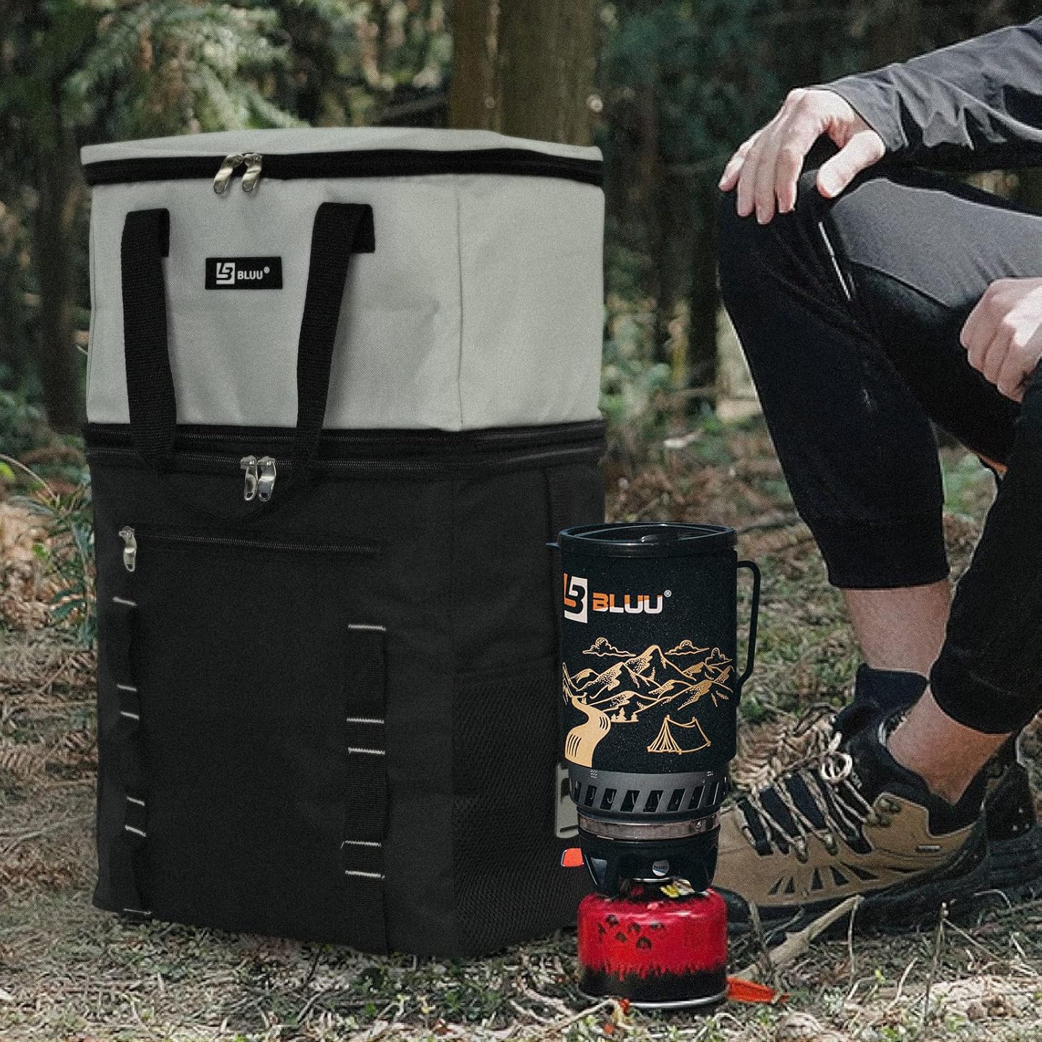 BLUU 2-in-1 Cooler Backpack & Insulated Backpack 60 Cans , Double Decker Large Lunch Bag for Men Women, 60 Cans Waterproof & Leakproof Soft Coolers for Camping, Beach, Picnic (Black) : Sports & Outdoors