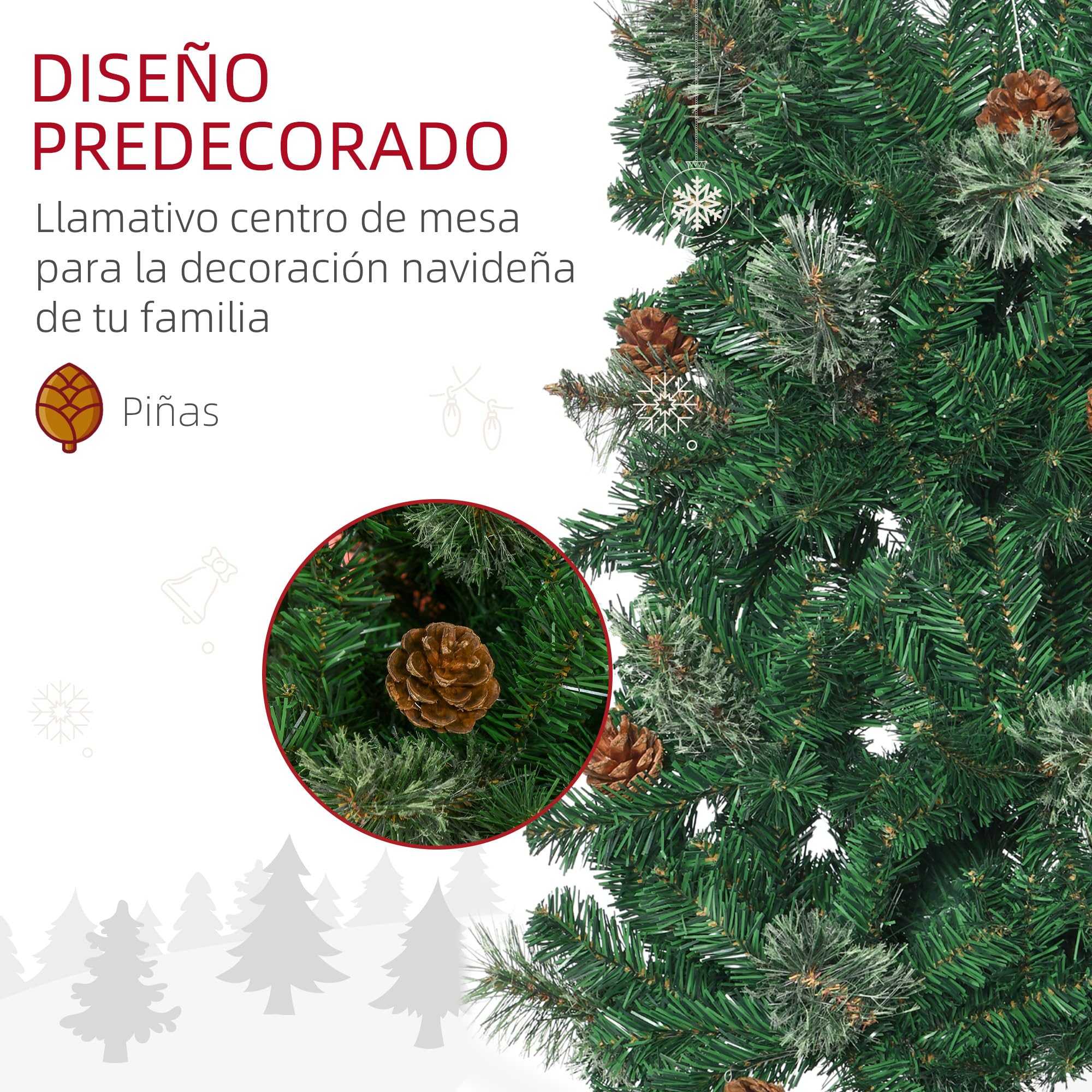 HOMCOM Árbol de Navidad Grande 195 cm Árbol de Navideño de 556 Ramas Árbol de Navidad Estrecho Forma de Lápiz con 25 Piñas Base Plegable Verde