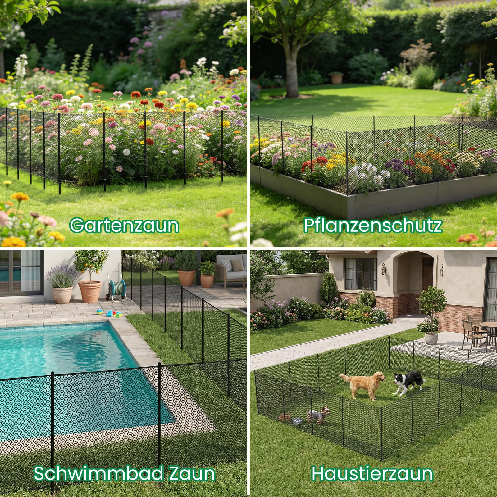 SUNYRISY Hühnerzaun Gartenzaun 100cm hoch, 25m lang Mobiler Hundezaun Weidezaun Steckzaun Geflügelnetz Begrenzungszaun Maschendrahtzaun Schafzaun, 15 x Pfosten, Schwarz Diamond