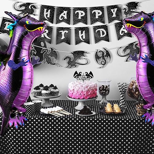 Miniatura 7 de Boao Decoración de pastel de dragón de 5 piezas, pancarta colgante de cumpleaños, divertido globo de dragón para decoración de cupcakes para