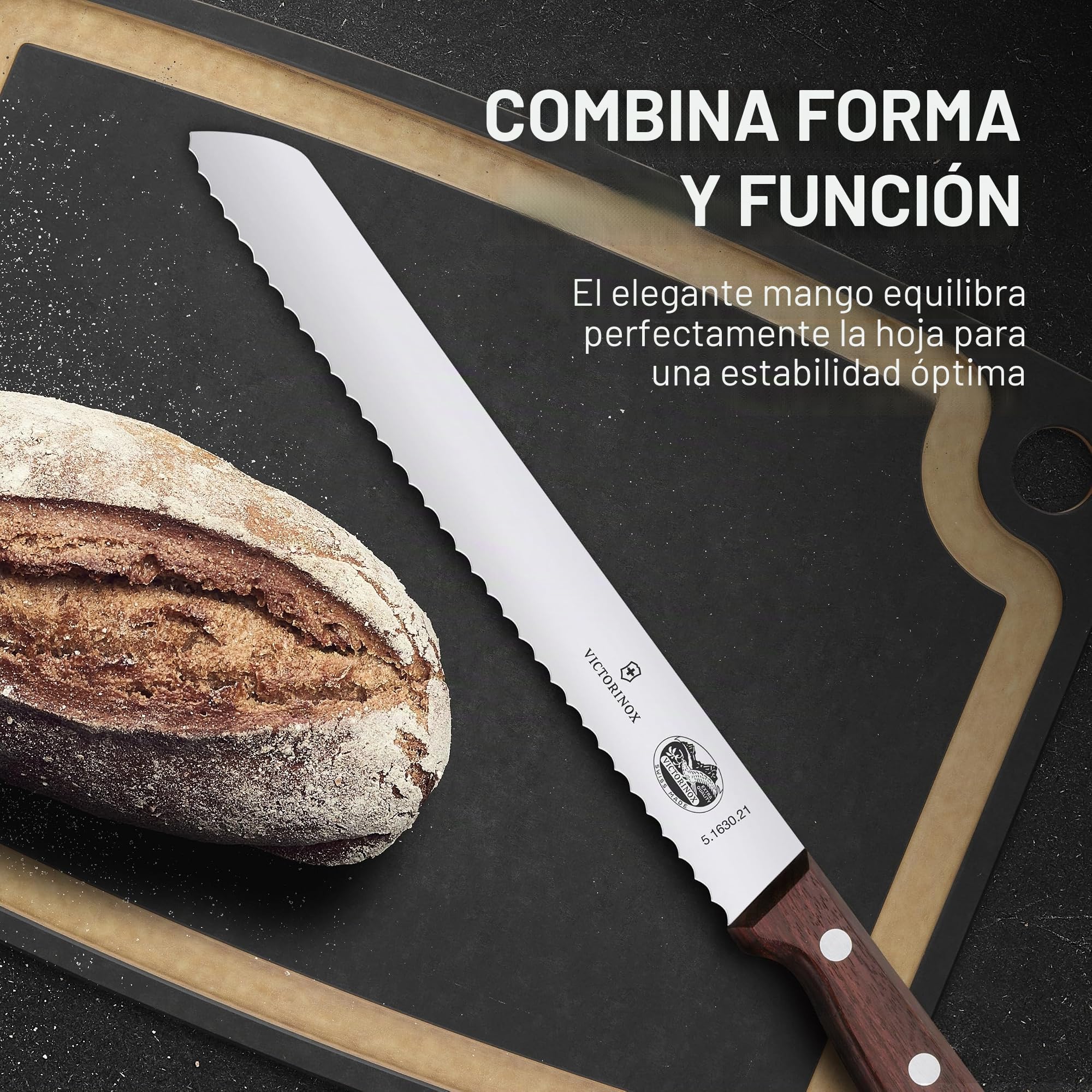 Victorinox Wood Juego de cocina, juego de cuchillos de 2 piezas, cuchillo para pan, cuchillo para trinchar, extra afilado, elegante mango de madera, marrón