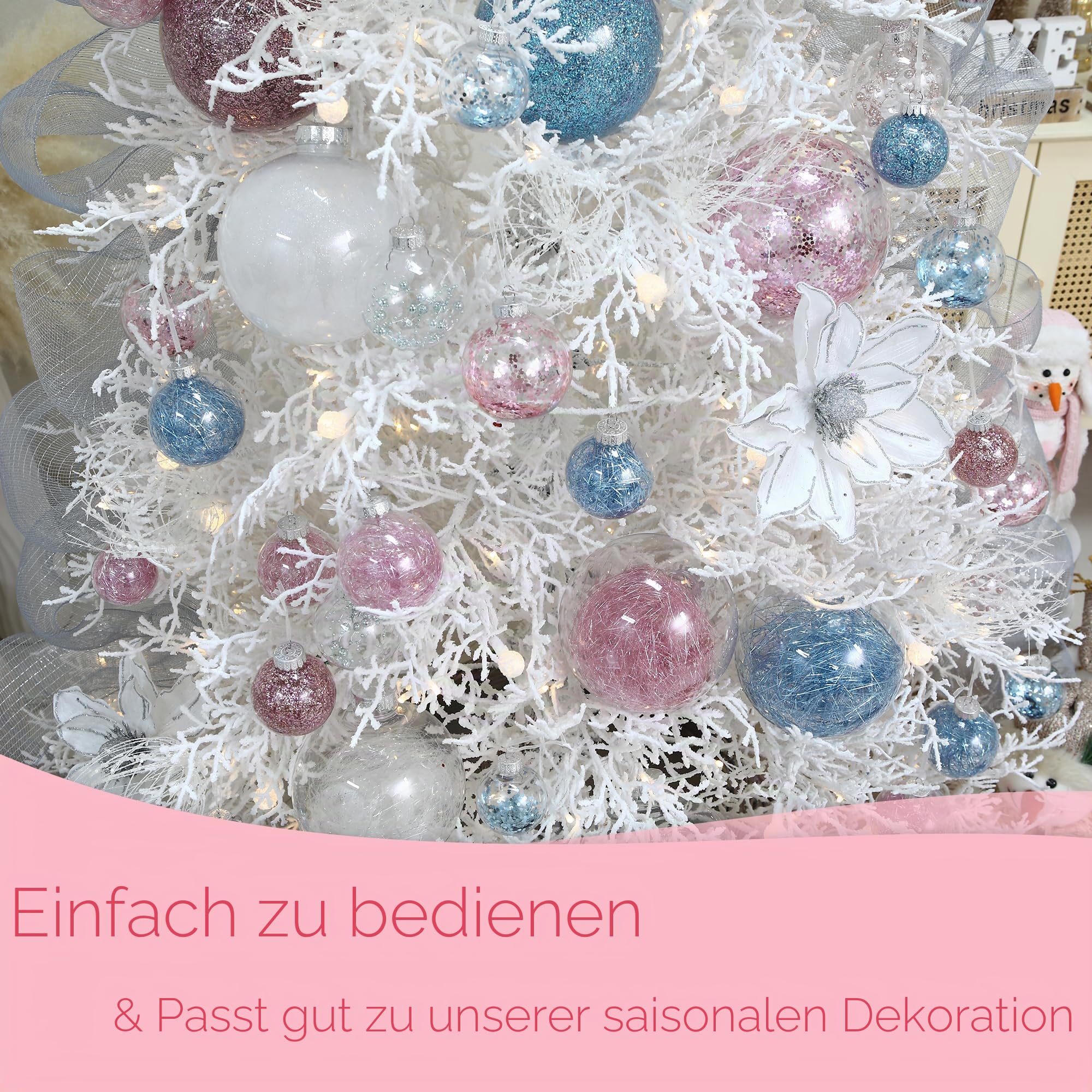 Sea Team Christbaumkugeln Set aus transparentem Kunststoff, bruchsicher, Verschiedene Größen, dekorative Weihnachtskugeln mit zierlichen gefüllten Dekorationen (48 Stück, Rosa) | Verschiedene Größen, befüllbar mit Dekorationen, ideal als hängender Schmuck