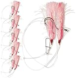 Uncle Mo's Tackle - Paquete de 5 Fluke Flounder Hey Now Killer Hi-Lo Rig - Teaser de Mylar rosa para agua salada - BKK negro tamaño 3/0 gancho de pulpo, mono de 2 pies
