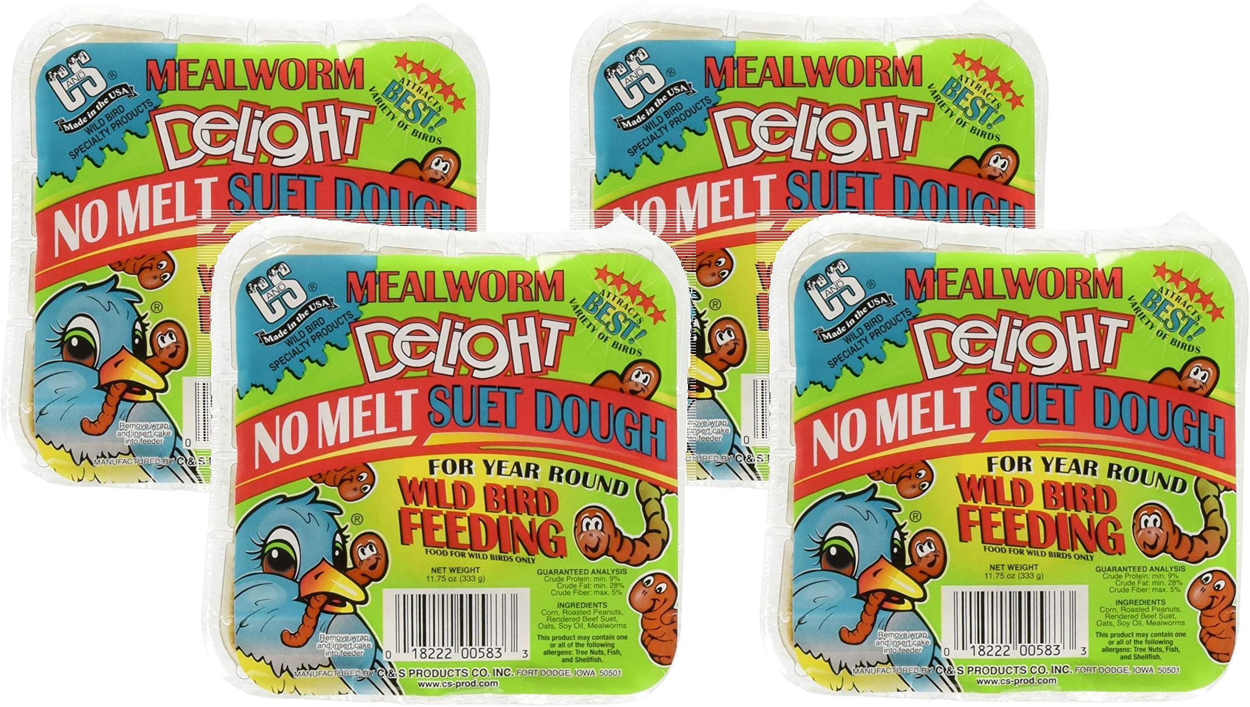 C&S C and S Products 4 Pack of Mealworm Delight No Melt Suet Dough, 11.75 Ounces Each