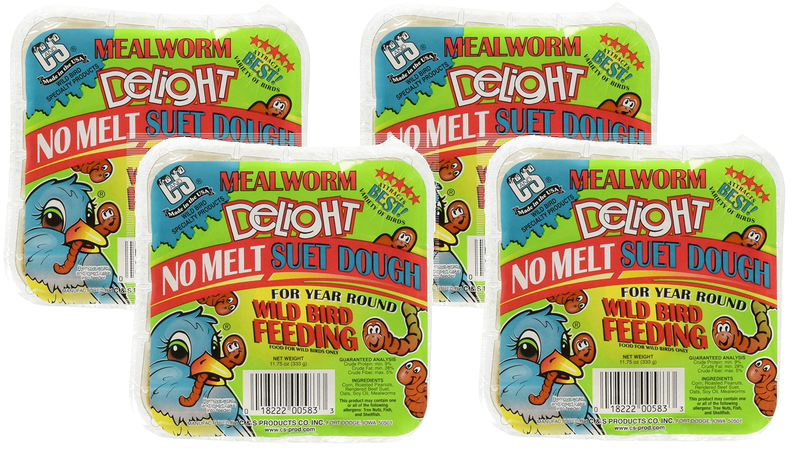 C&S C and S Products 4 Pack of Mealworm Delight No Melt Suet Dough, 11.75 Ounces Each