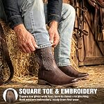 J's.o.l.e Cowboy Boots Men Square Toe – Wide Calf Pull On Western Work Boots, Slip Resistant, Double-Stitched, All-Day Comfort for Ranch, Riding & Concerts