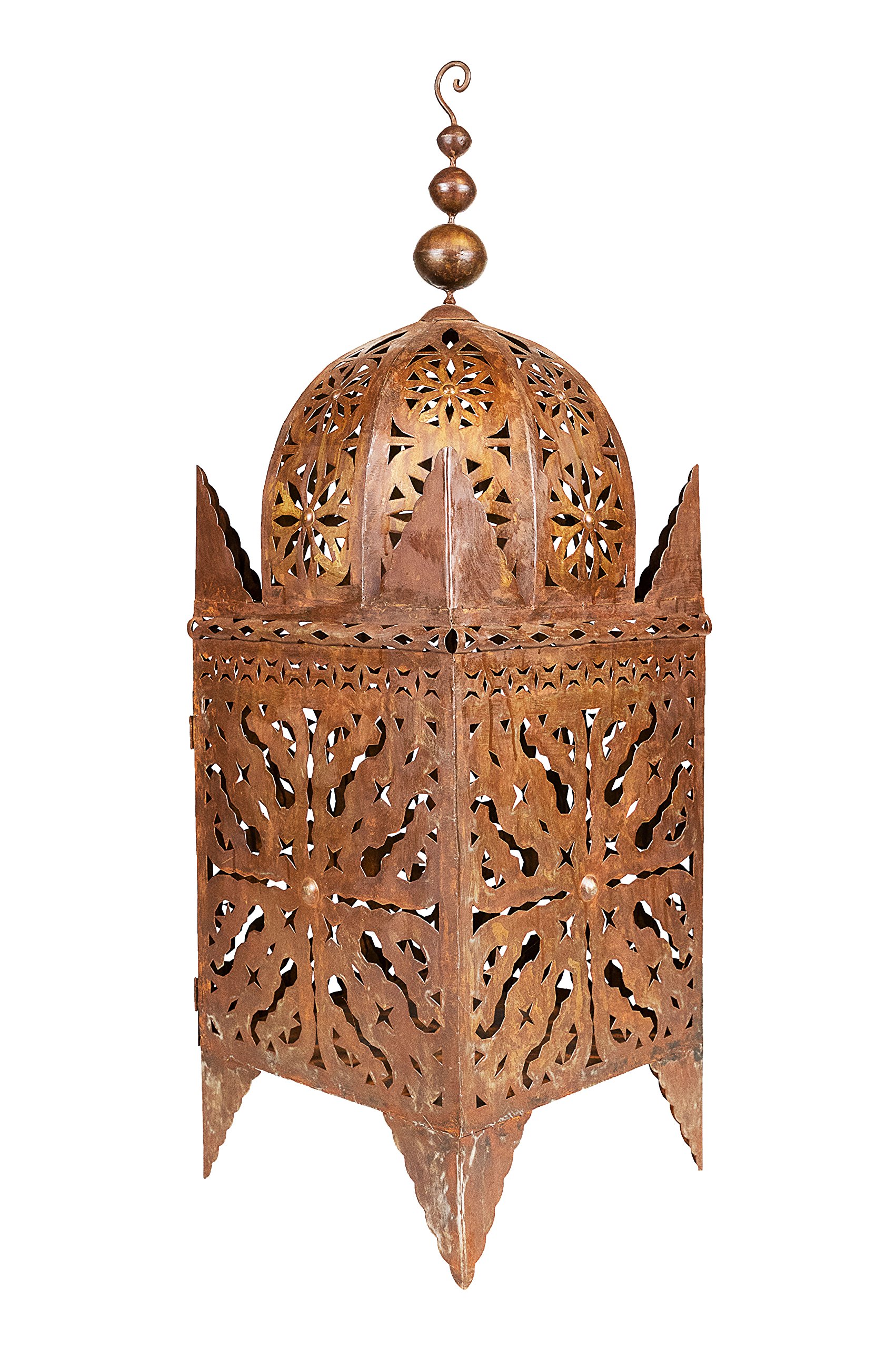 Frane - Farol oriental hecho a mano de metal en óxido 80 cm