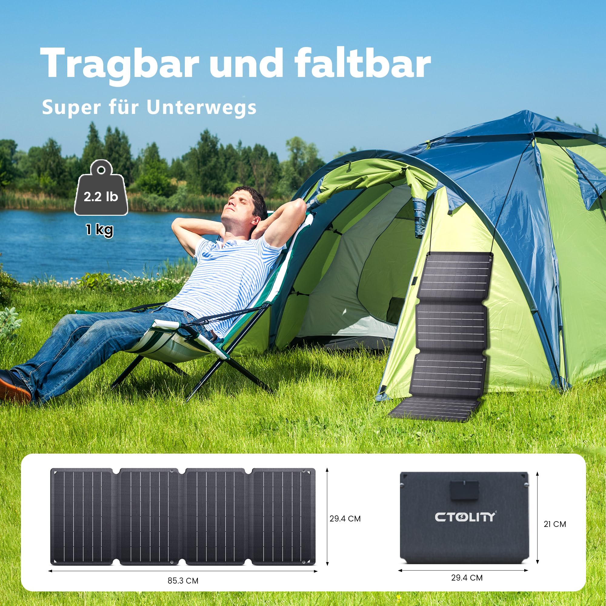 Ctolity 36W Solarladegerät Faltbar - Solarpanel Mit 2 USB Anschlüssen Für Camping