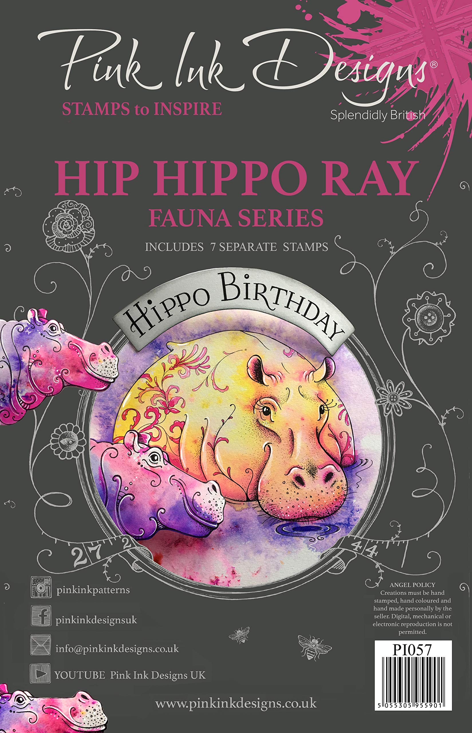 Pink Ink Designs Transparent Hip Hippo-Ray-Clear Stamp Set, A5,