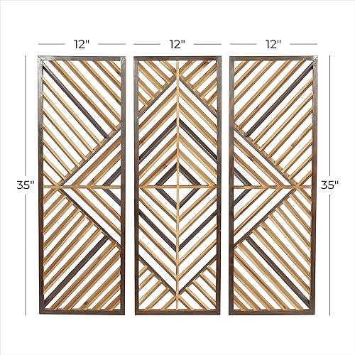 Miniatura 3 de Deco 79 Decoración de pared geométrica de madera para el hogar, diseño de madera, escultura de pared, juego de 3 arte de pared de 12 pulgadas de