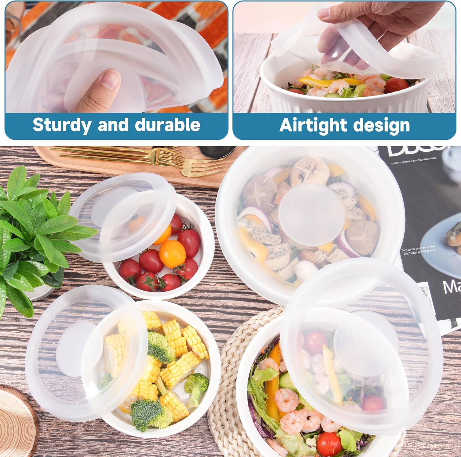 Silicone Lids for CorningWare 16-Ounce & 24-Ounce & 1.5 Quart Round Dish and 2-1/2-Quart Oval Casserole Dish, 4 Pack Reusable Covers (Dish not Included) Dishwasher & Microwave & Freezer Safe