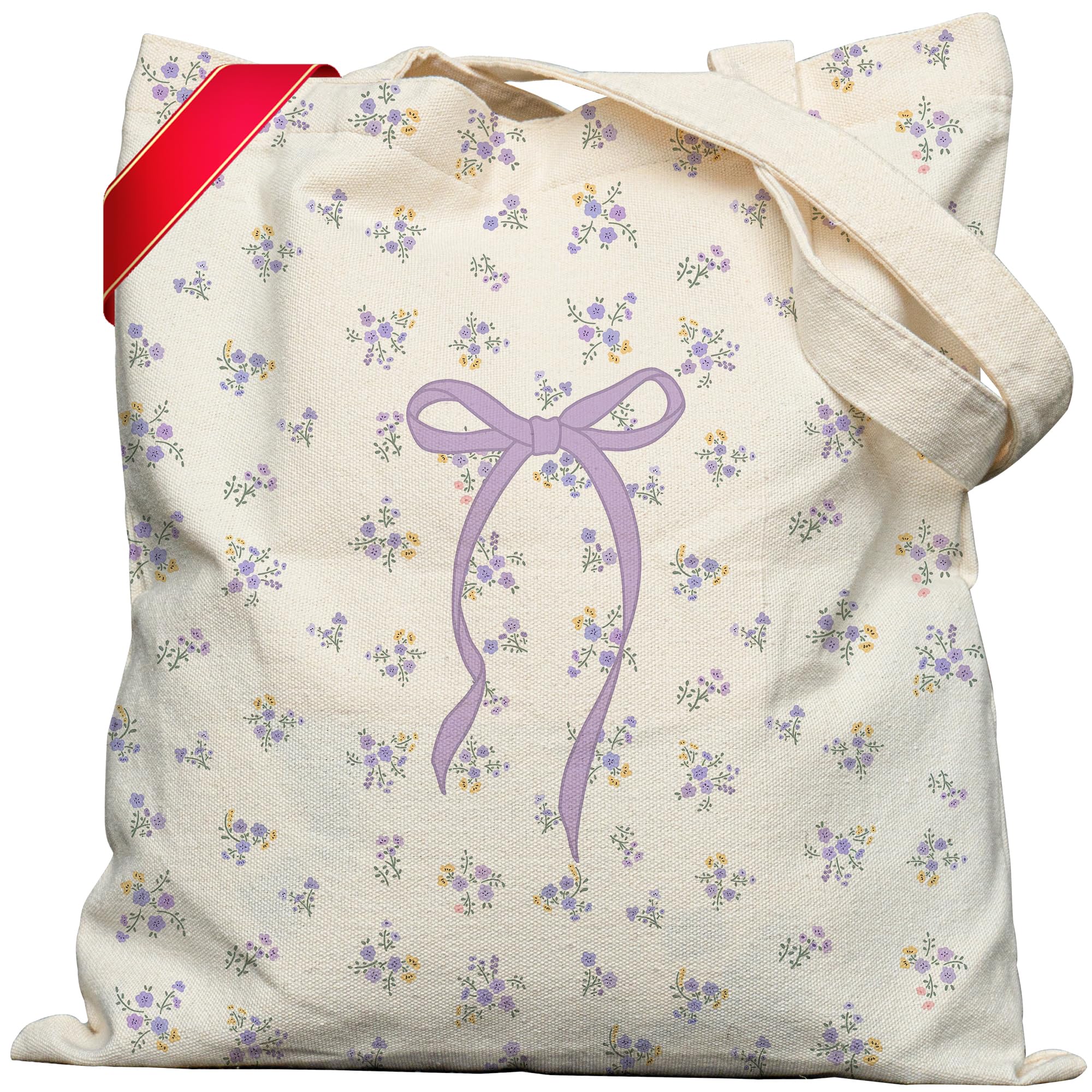 METALPHA Tote Bag, Cute Big Designed Aesthetic Cottagecore Coquette Canvas Tote Bags with Snap and Zippered Pockets for Women