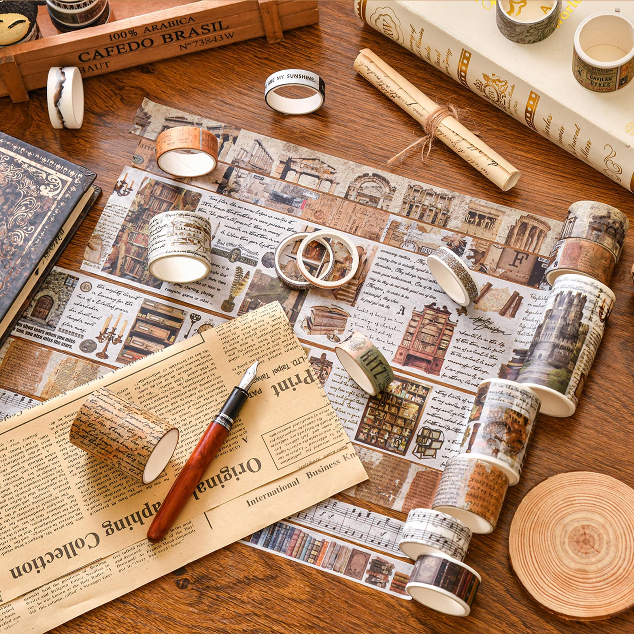 KAVI' S Zestaw dekoracyjnych taśm Washi w stylu retro, w stylu antycznym, do prac ręcznych, do majsterkowania, pamiętnika, planera, scrapbookingu, pakowania (wydarzenia)