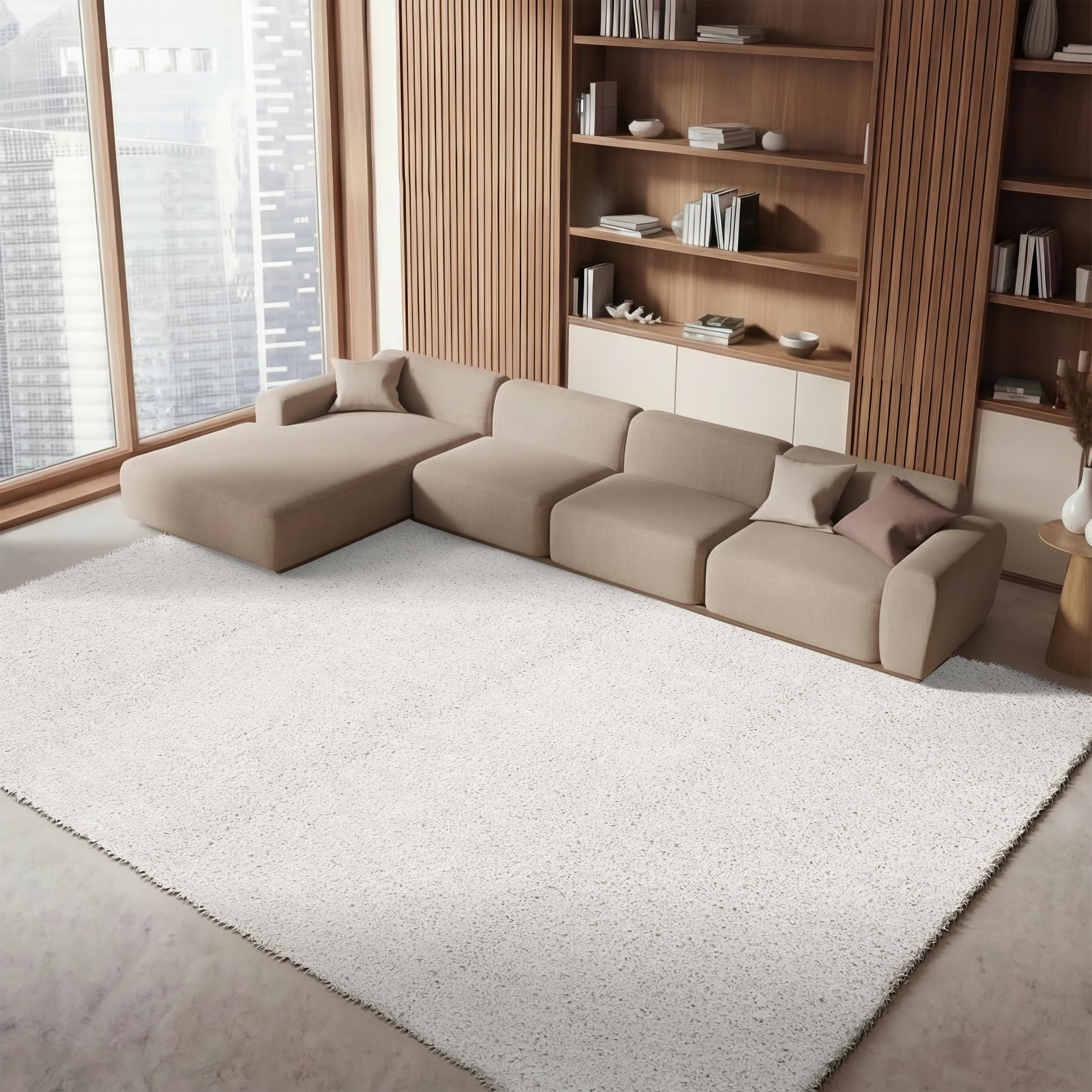 Area Rug 8x10 - August Shag Collection - Large - Beige, Solid Pattern, Non-Shedding & Easy Cleaning, Plush Thick Pile, Ideal for Living Room, Bedroom, Dining Space (AUG900D)