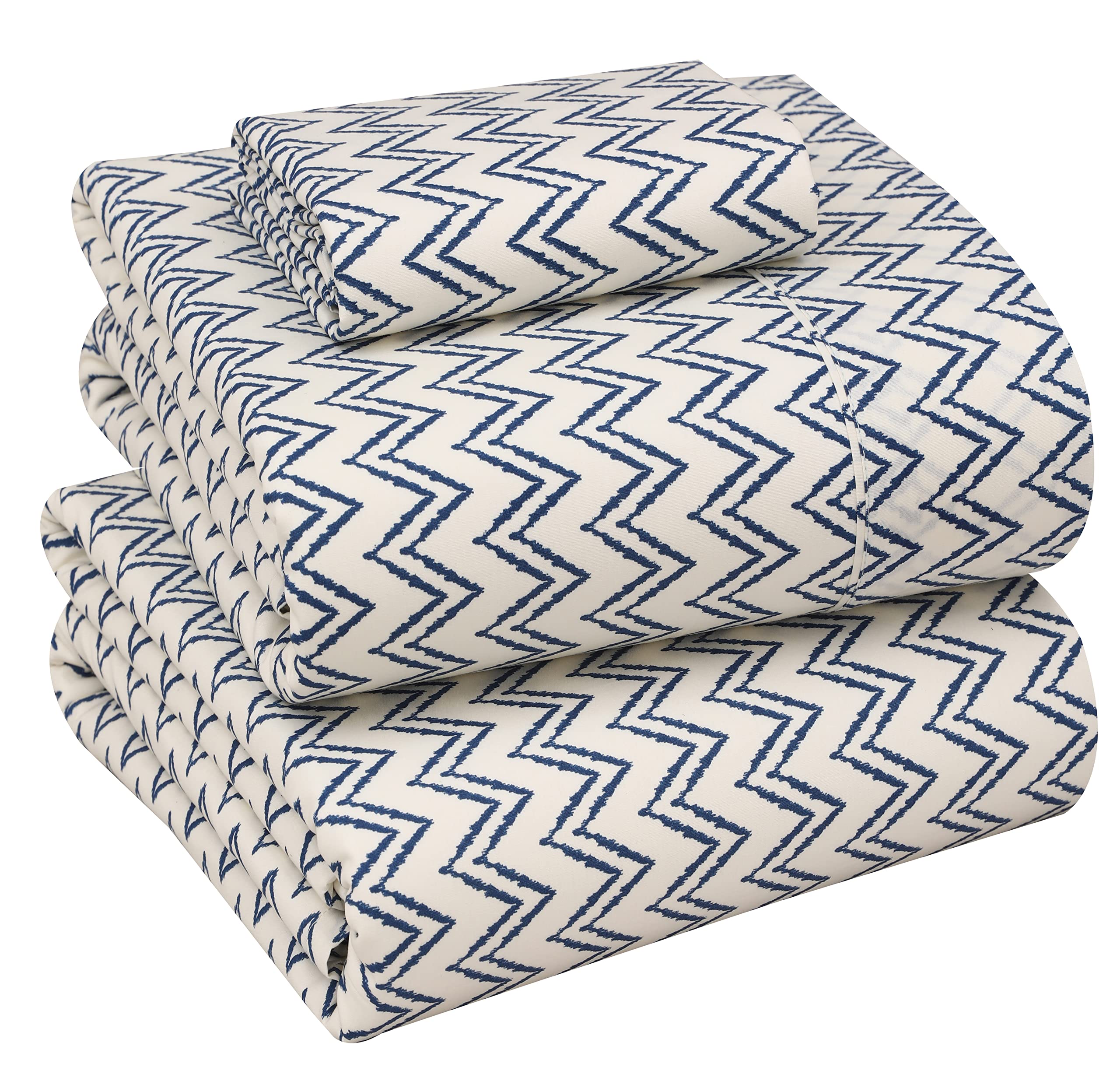 Ruvanti 100% Cotton Sheets - Crispy Cooling Percale Twin Sheet Set, 16 Inch Deep Pocket, Chevron, 3 Pieces โ image 1