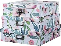 Vista 1 de Soul & Lane Cajas de almacenamiento decorativas de cartón con tapas para decoración del hogar, juego de 3 cajas de fotos florales y cartas