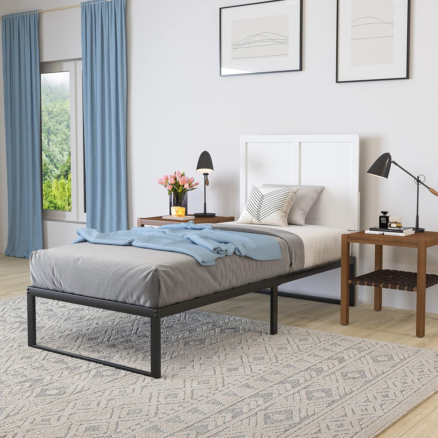 Merrick Lane Grady Twin Size Wooden Headboard Only, Two Panel Headboard in White