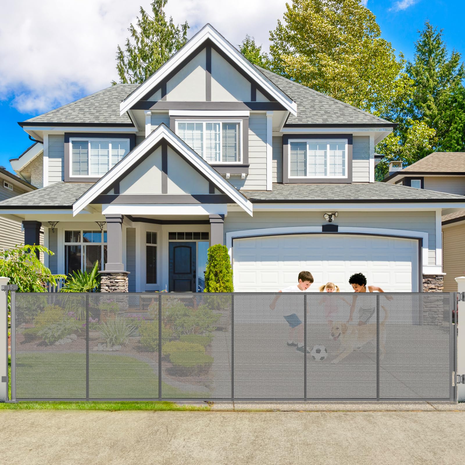 250" Extra Wide Retractable Baby Gates, Reinforced 21ft Large Baby Gate Retractable Pet Gates for Wide Openings, 48" Extra Tall Pet Gate Outdoor Retractable Gate, Long Dog Gate Retractable Fence, Gray