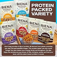 Vista 28 de Biena Aperitivos de garbanzo - Garbanzos tostados crujientes - Aperitivos de proteína vegana alta en fibra para adultos y niños - Paquete de 4
