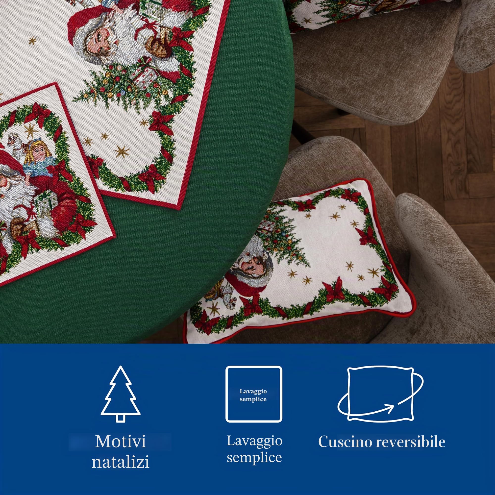 Villeroy & Boch – Toy's Fantasy Cuscino reversibile gobelin, cuscino motivo Babbo Natale, multicolore, 32 x 48 cm, cotone, lavabile in lavatrice