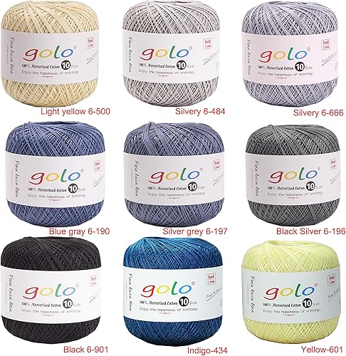Miniatura 8 de Golo - Hilo de algodón para tejido de ganchillo tamaño 10, bolas para tejer