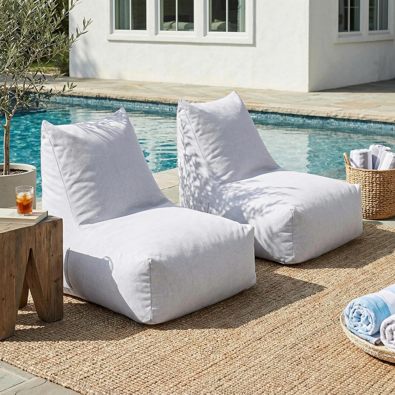 Christopher Knight Home Lila Outdoor Bean Bag Chair Set of 2, Fabric Bean Bag Lounger for Adults and Kids, Outdoor Comfy Reading Chair, Patio Lounge Sofa for Poolside Garden, Gray