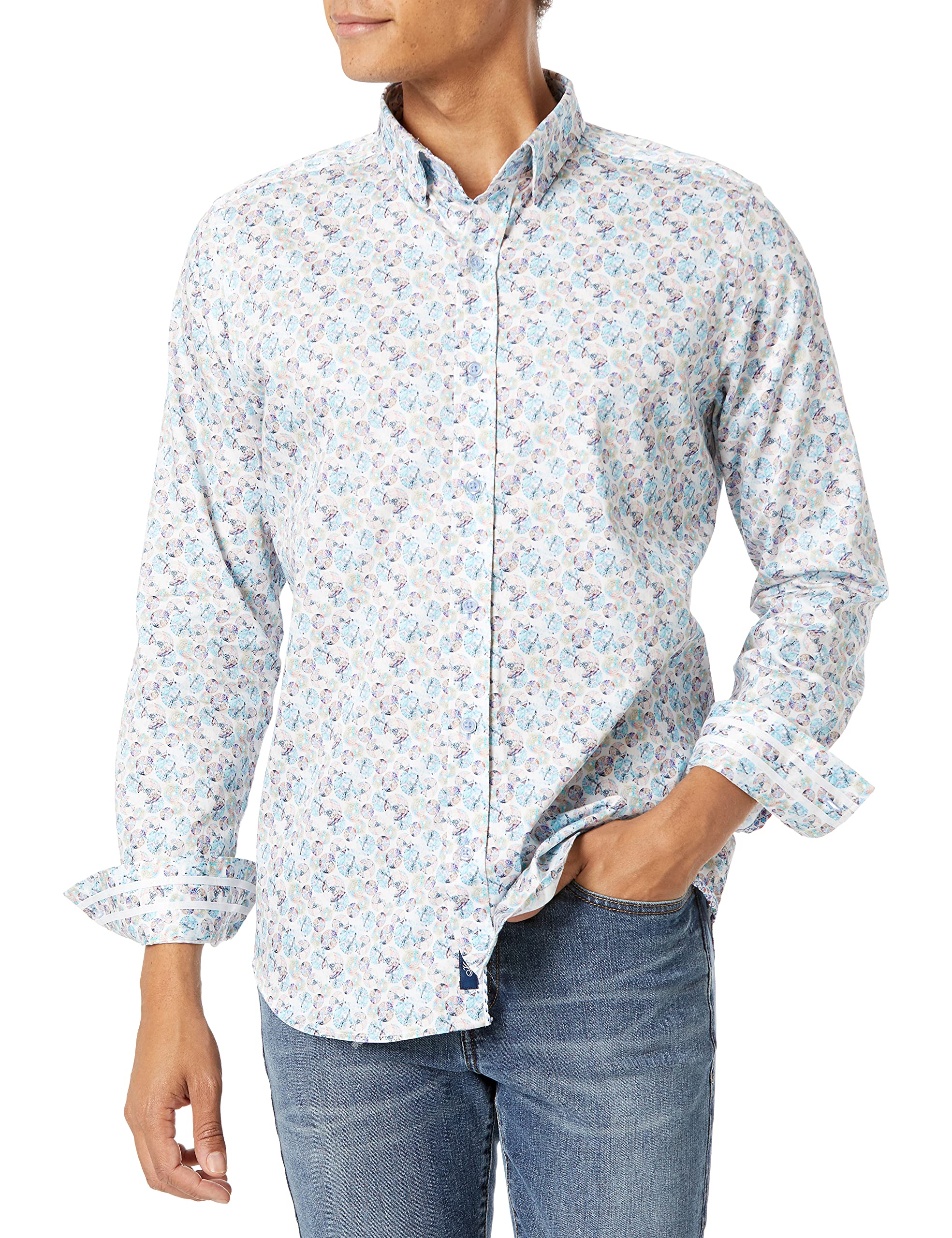 Robert Graham Men's Short Sleeve Button-Down Shirt – Houndstooth Print, Linen-Cotton Blend, Relaxed Fit - View #13