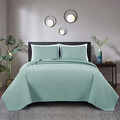 Miniatura 2 de Chezmoi Collection Avon - Juego de edredón de 3 piezas, 100% algodón, tamaño Queen, natural, ligero, suave, prelavado, con puntada de diamante,