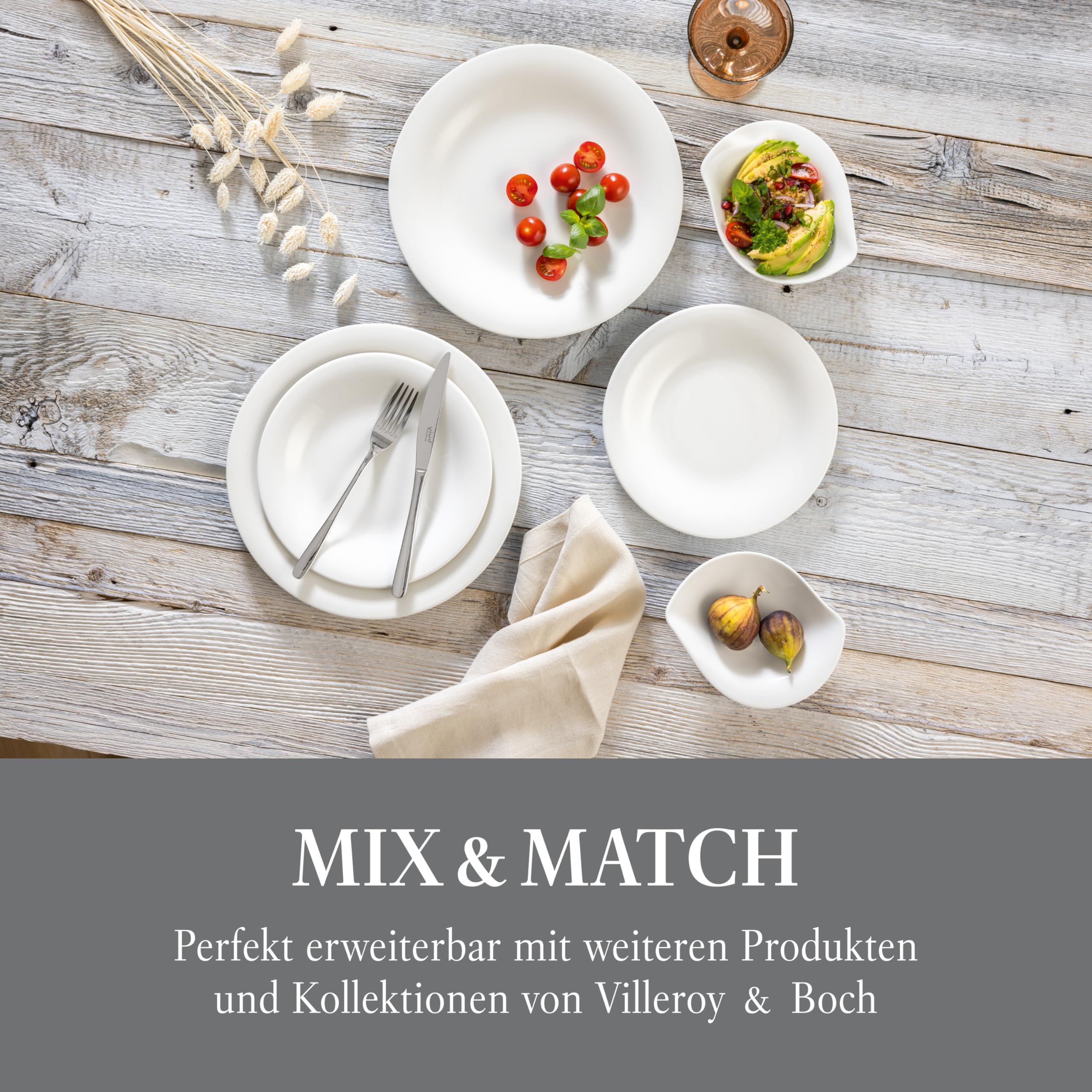 vivo - Villeroy & Boch Group – Essential White Teller Set 12 tlg. Weiß, Spülmaschinenfest, Mikrowellensicher, Geschirr Set für 6 Personen, Speiseteller, Dessertteller, Geschirrset, Premium Porzellan