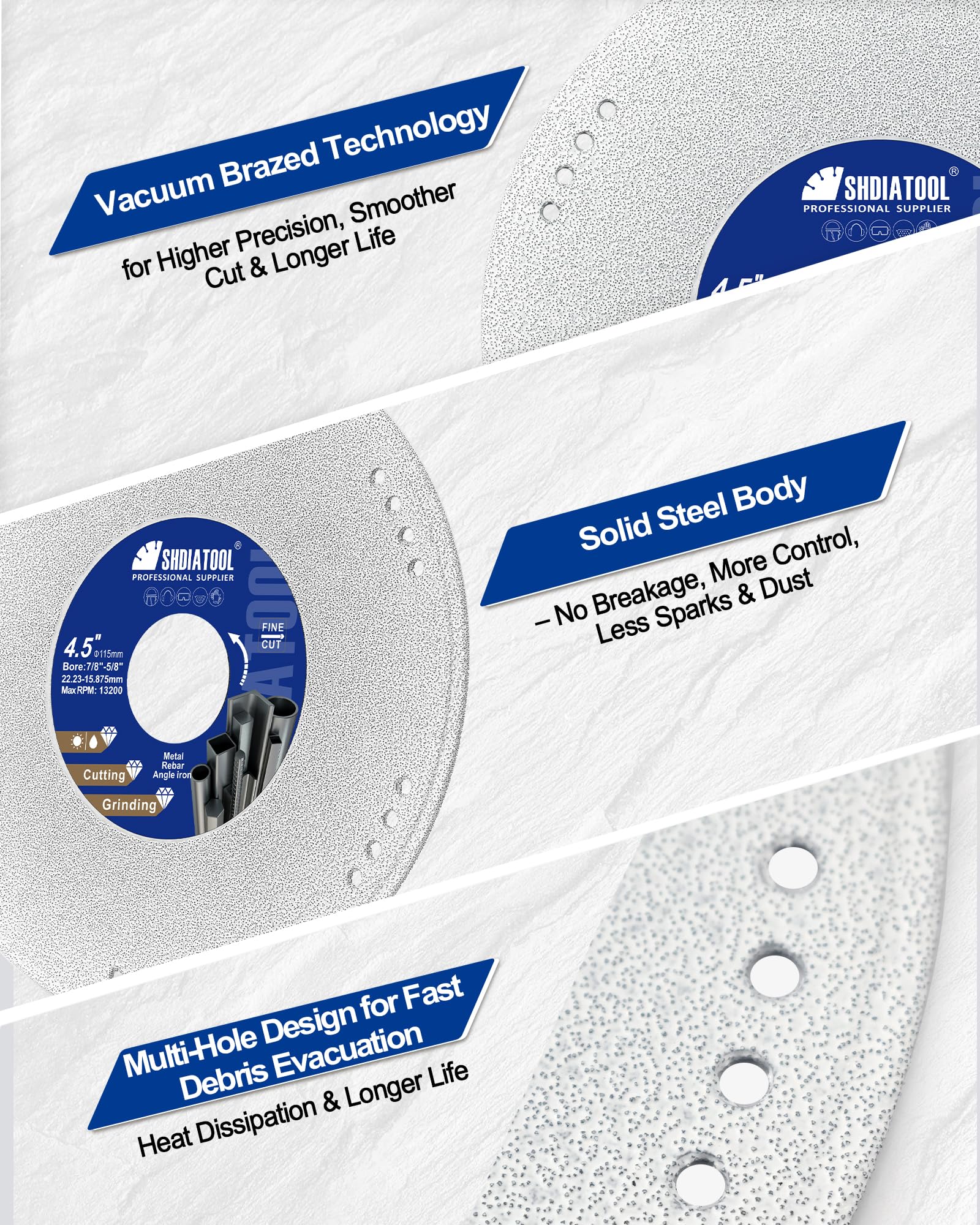 SHDIATOOL 115mm Disco Diamante para Metal - 22,23/15,875mm Discos Corte x 4