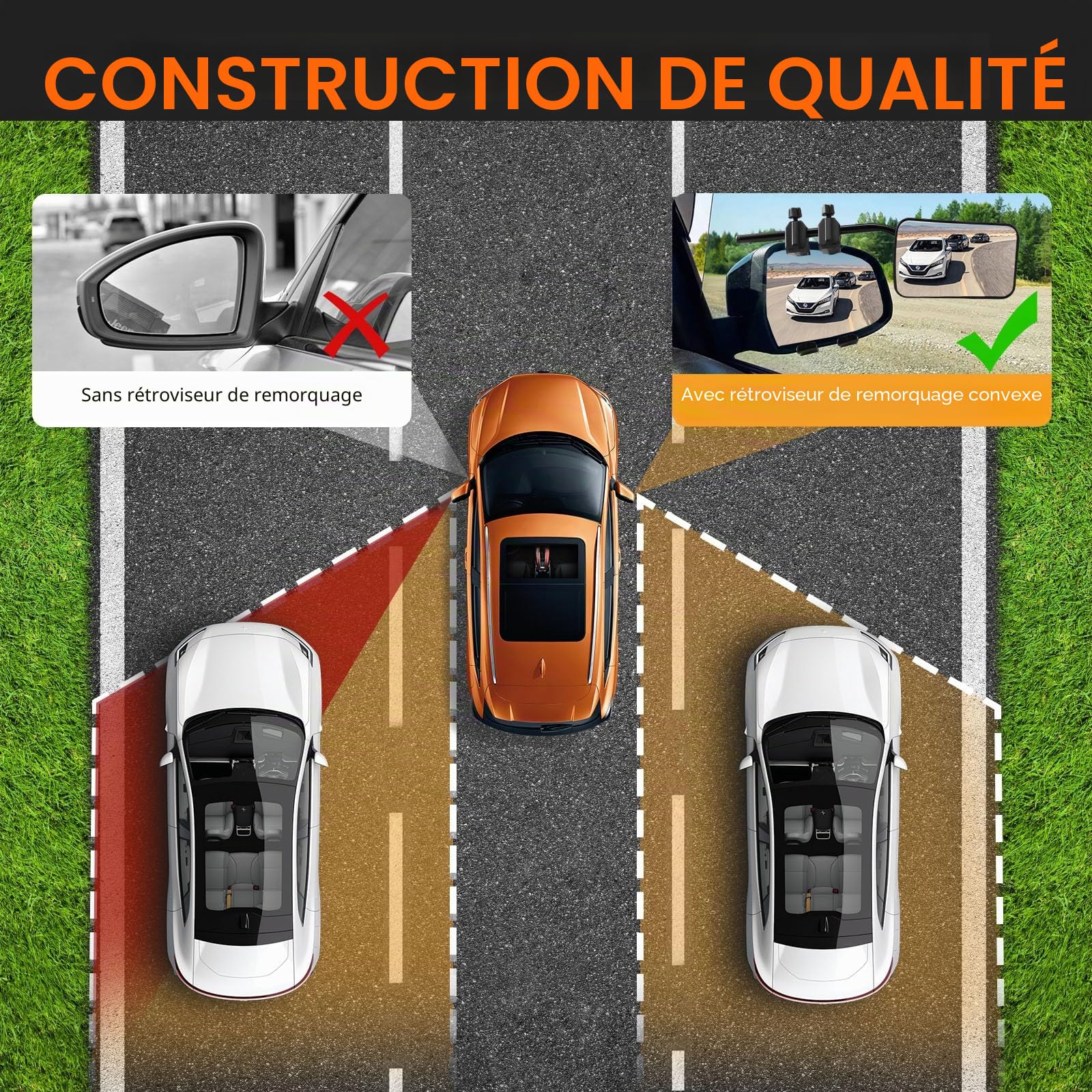 Rétroviseur Caravane, Rétroviseurs de Remorquage, Lot de 2 Rétroviseurs Extérieurs, Camping Car Rétroviseurs, Rétroviseur à Extension Réglable avec Sangles pour Caravanes, Remorque, Camping-cars