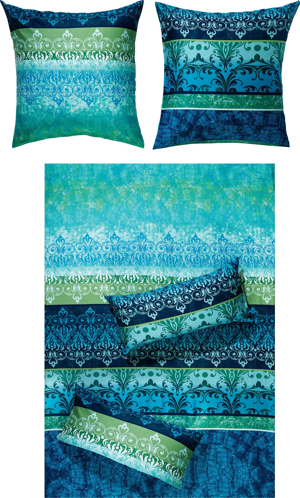 Erwin Müller Bettwäsche Flanell mit Wendekissenbezug blau Größe 80x80 cm / 135x200 cm - für die kühle Jahreszeit, mollig warm, temperaturregulierend, mit Reißverschluss