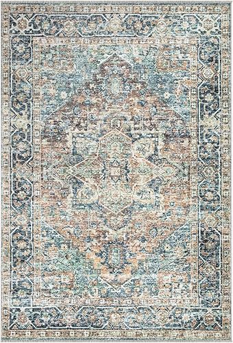 Miniatura 3 de Bloom Rugs Alfombra Caria lavable, antideslizante, de 3.9 x 5.9 ft, color azul y verde, mandarina, para sala de estar, dormitorio, comedor y cocina,