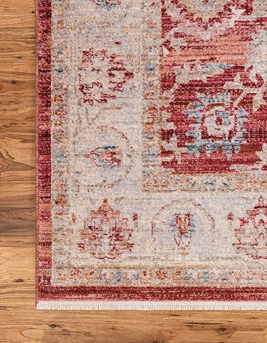 Miniatura 9 de Unique Loom Noble Collection - Alfombra de área tradicional, envejecida, vintage, botánica, frontera, 2 pies 7 pulgadas x 10 pies, rojoazul