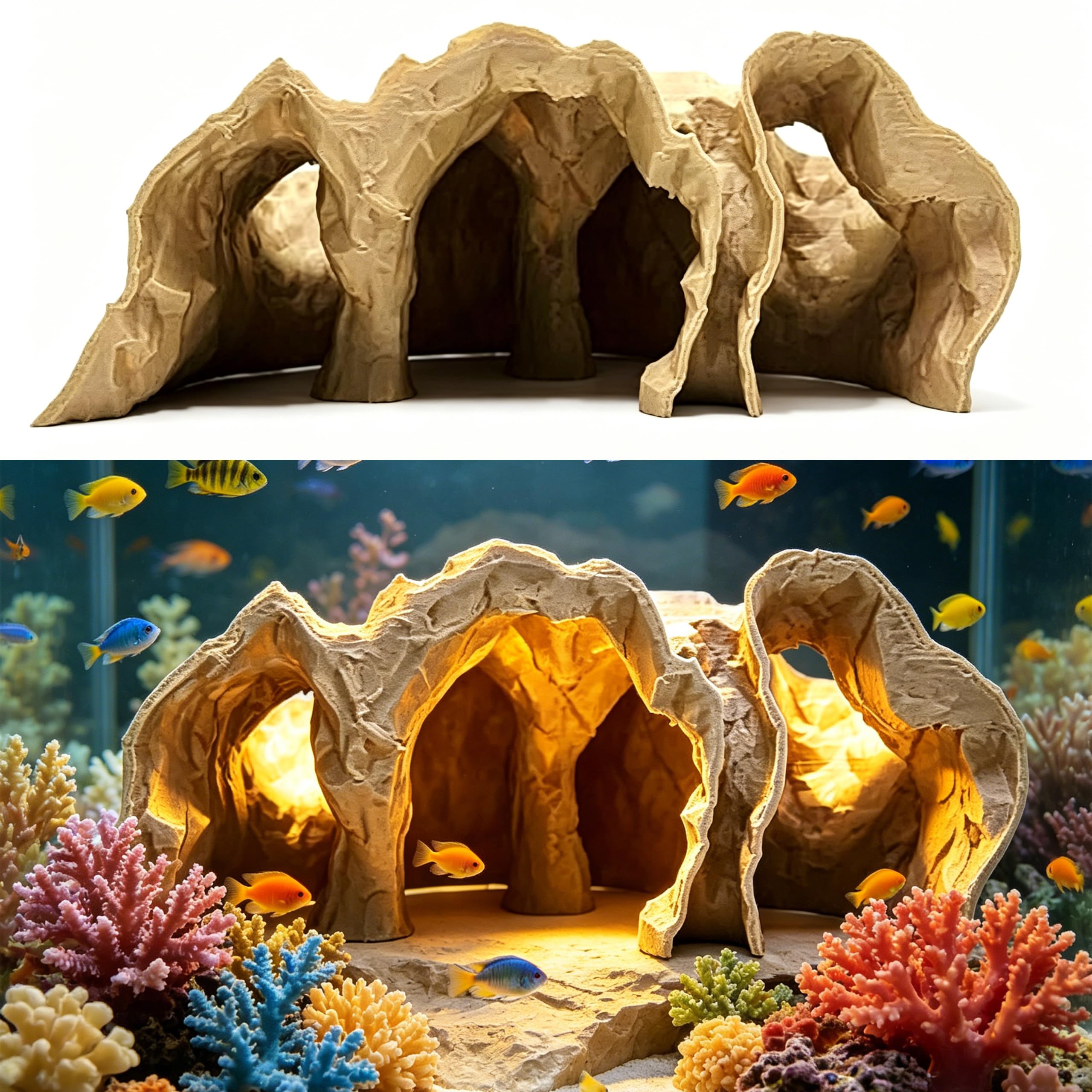 Unterirdisches Fischversteck in Holzoptik – 3D Gedruckte Welshöhle & Garnelen-Zuchthöhle für Aquarien, Mehrkammer Deko für Welse, Garnelen und Jungfische