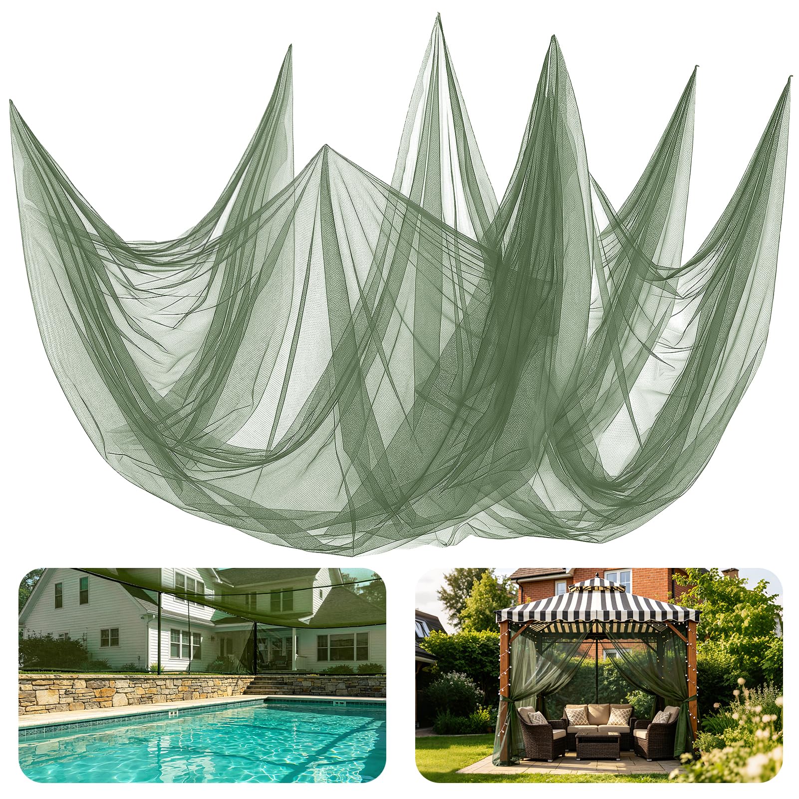 65x10ft Large Ultra-fine Mesh Mosquito Net, Patio Screen Netting, 1Pc Green