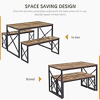 Vista 3 de VECELO Mesa de Cocina con 2 Bancos para 4, Juegos de Comedor de Madera de 43.3'' con Marco de Metal en X para Rincón de Desayuno y Espacio Pequeño