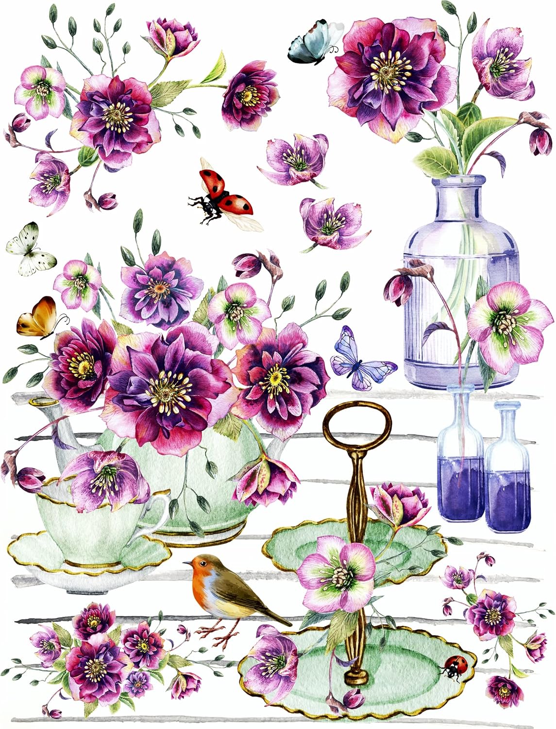 Tea Rose Theme Mulberry Rice Paper, 20.5 x 26.5cm - Image 3