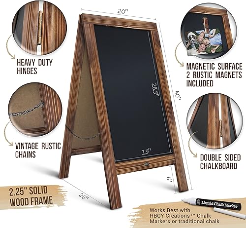 Vista 114 de Pizarra rústica vintage de madera gris con marco en A, pizarra para acera, tamaño grande, 40 x 20 pulgadas, tablero de sándwich resistente, tablero