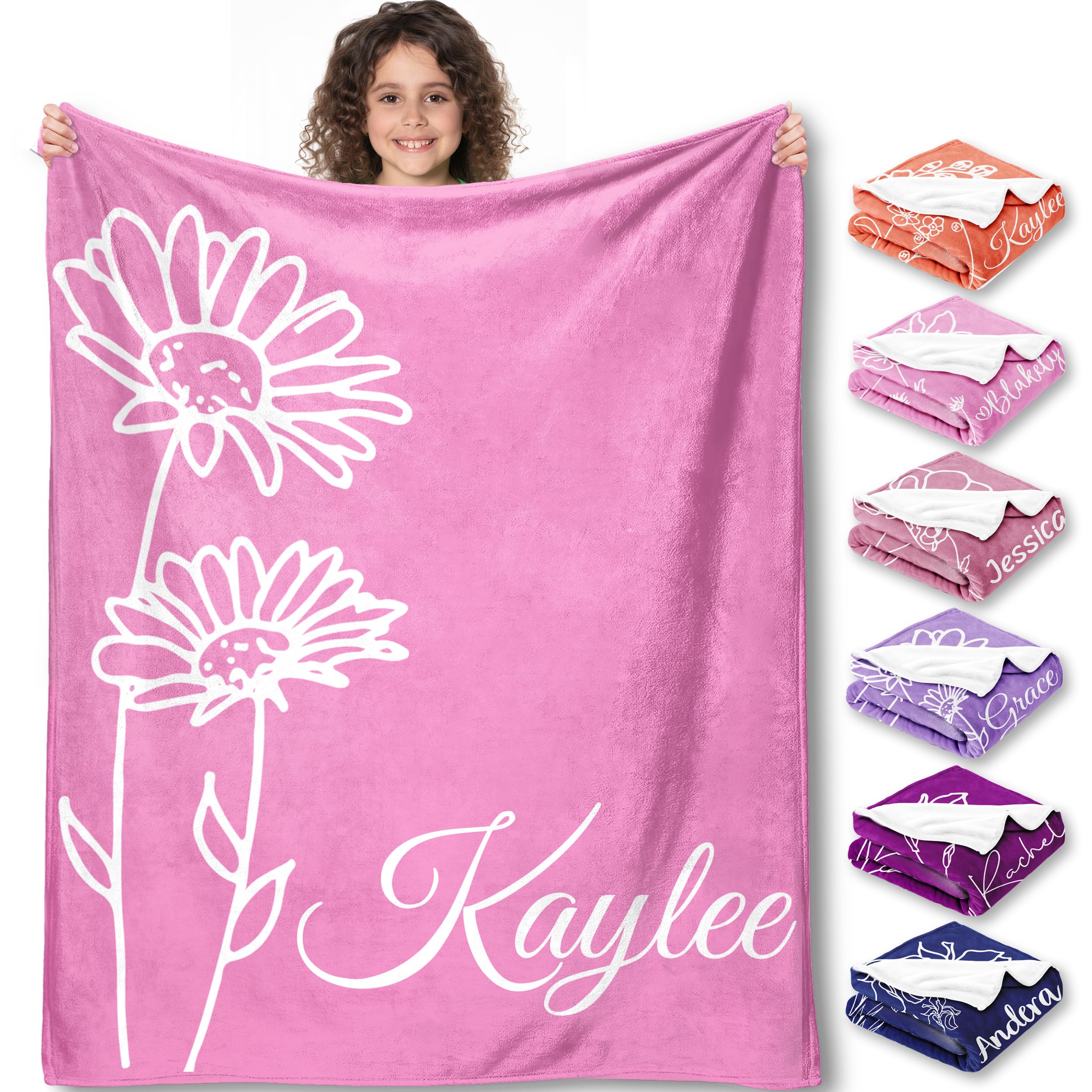 Yofair Ships Next Day, Personalized Blanket Gifts for Teen Girls Custom Blanket with Name Flannel Throw Girls Blankets Customized Daughter Birthday