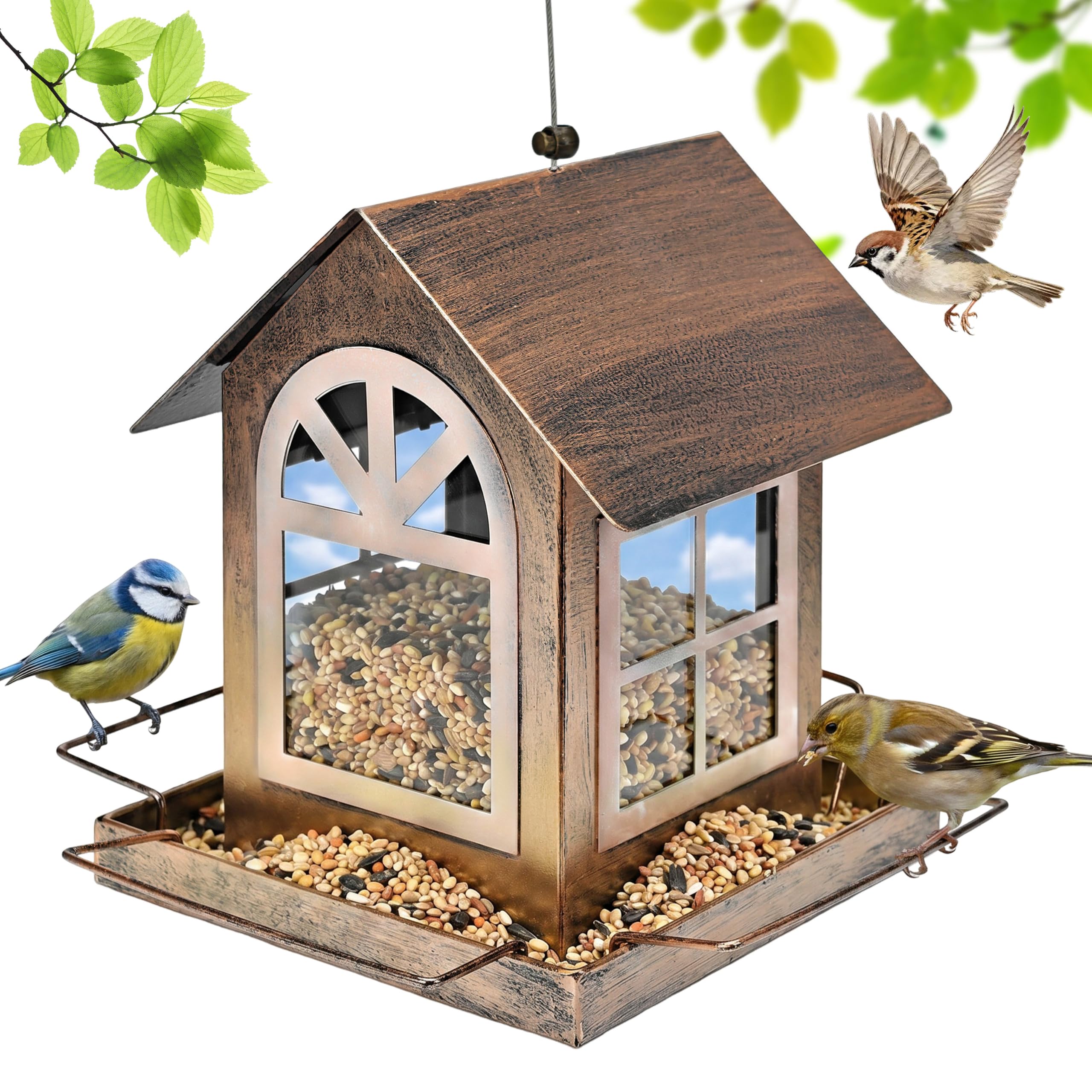 Mangiatoia per uccelli da appendere, abbeveratoio per uccelli per esterni, da appendere, resistente alle intemperie, per decorazione da giardino e patio all'aperto, mangime per uccelli resistente